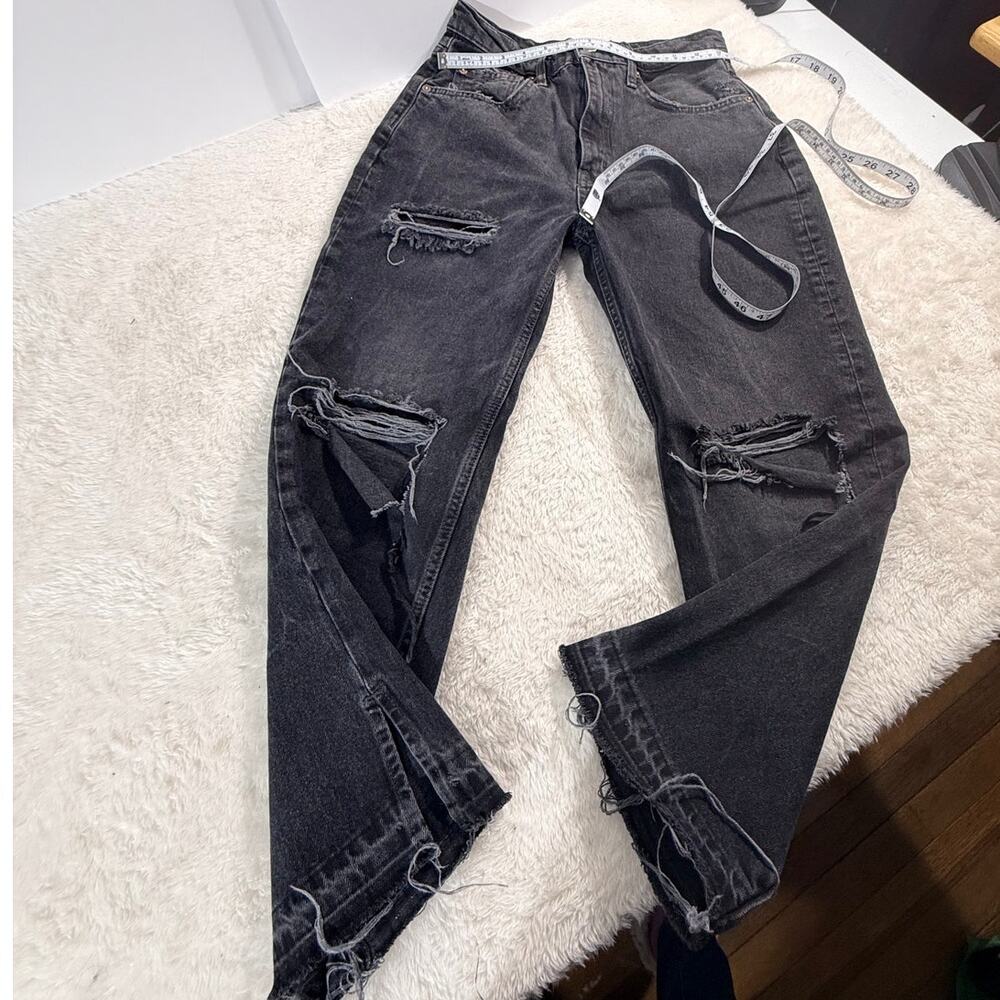 We The Free Black Distressed High Rise Straight Leg Size 27 Raw Hem